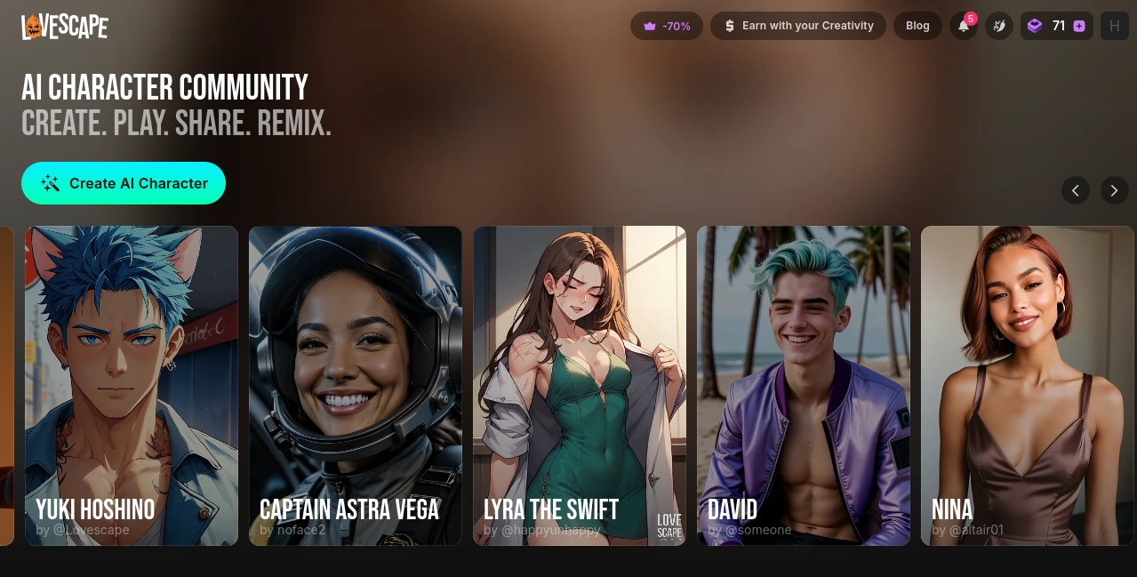 lovescape ai screenshot for best ai companion