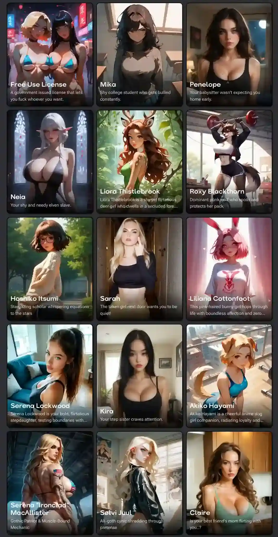 A taste of ThotchatAIs public characters