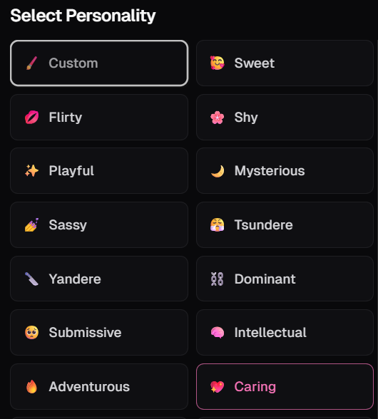 Screenshot 1 of Ourdream.AI's list of different types of male personalities.