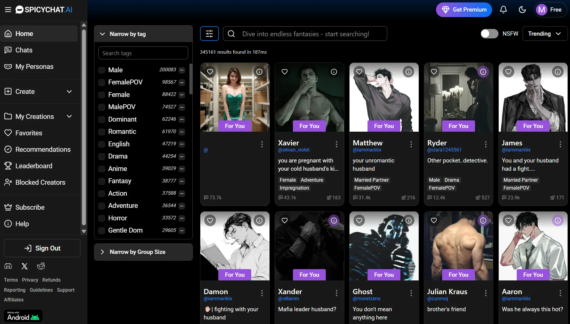 Spicychat male characters free trial