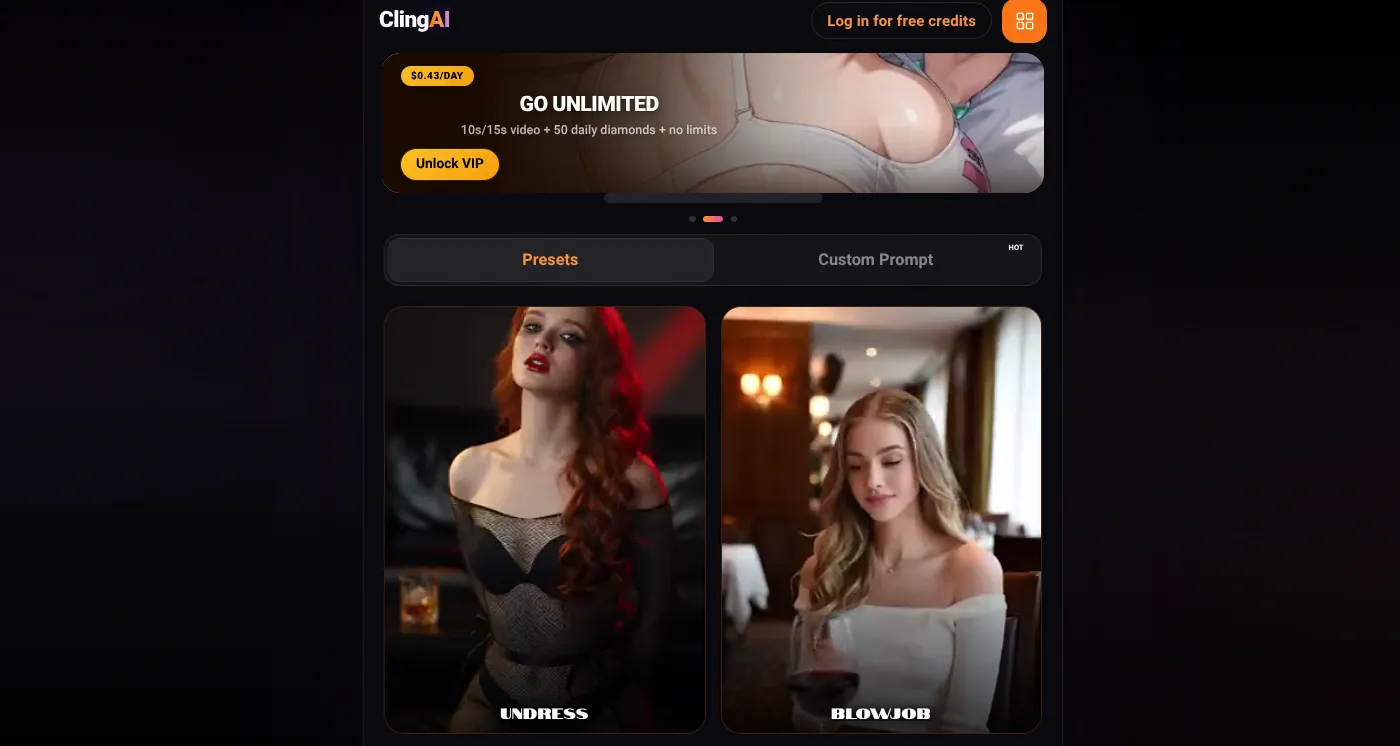cling-AI image undressing tool with 2 free trials