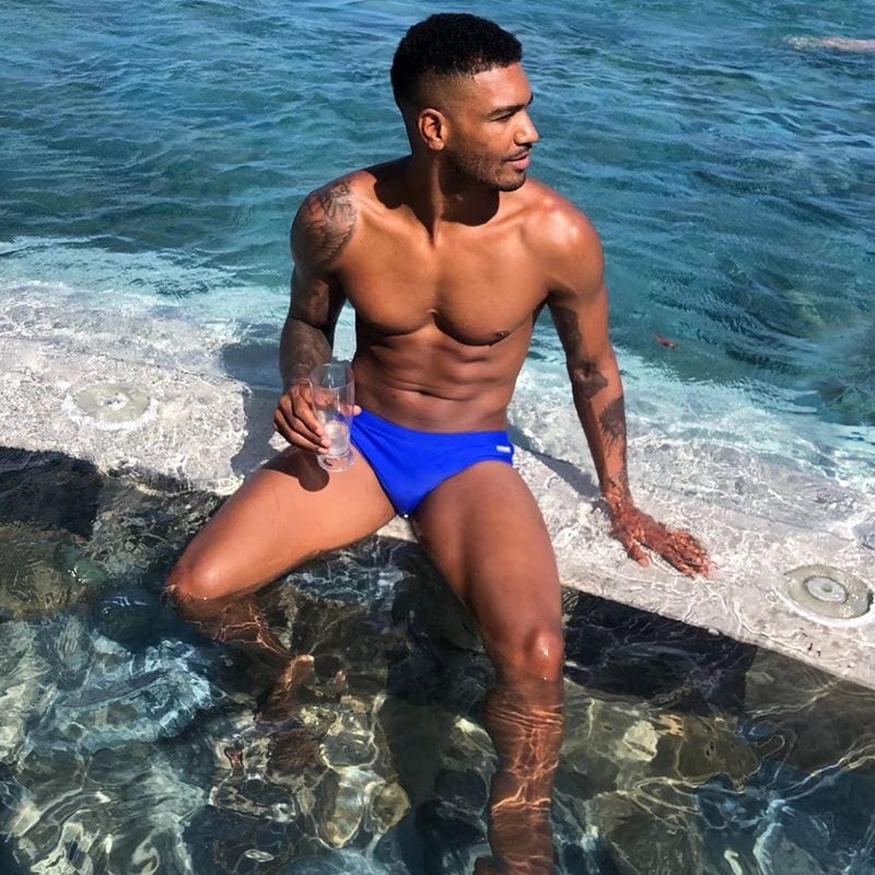 Jockmail FTM Bathing Suit with removeable bulge in blue.