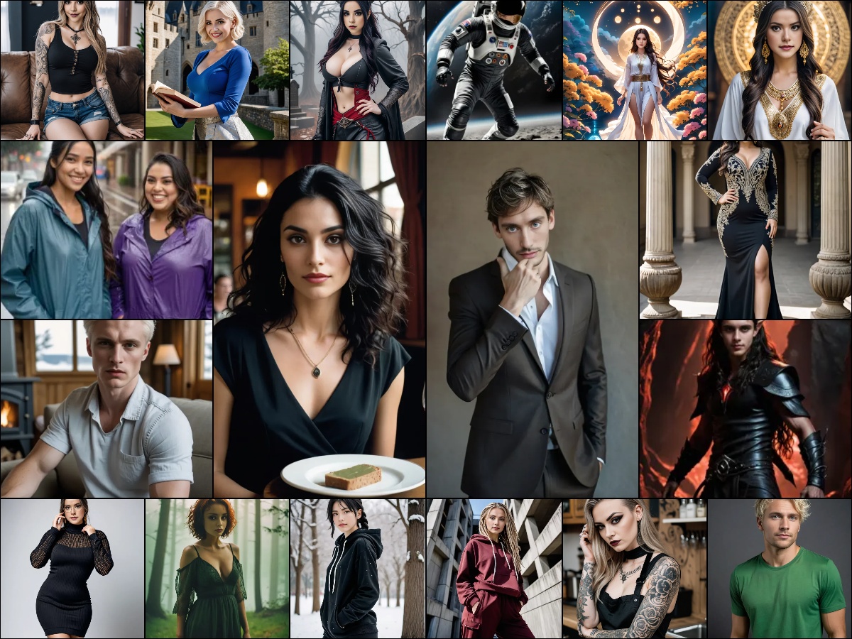 Collage showcasing the diverse range of photorealistic Nomi AI avatars and customization options within the app.