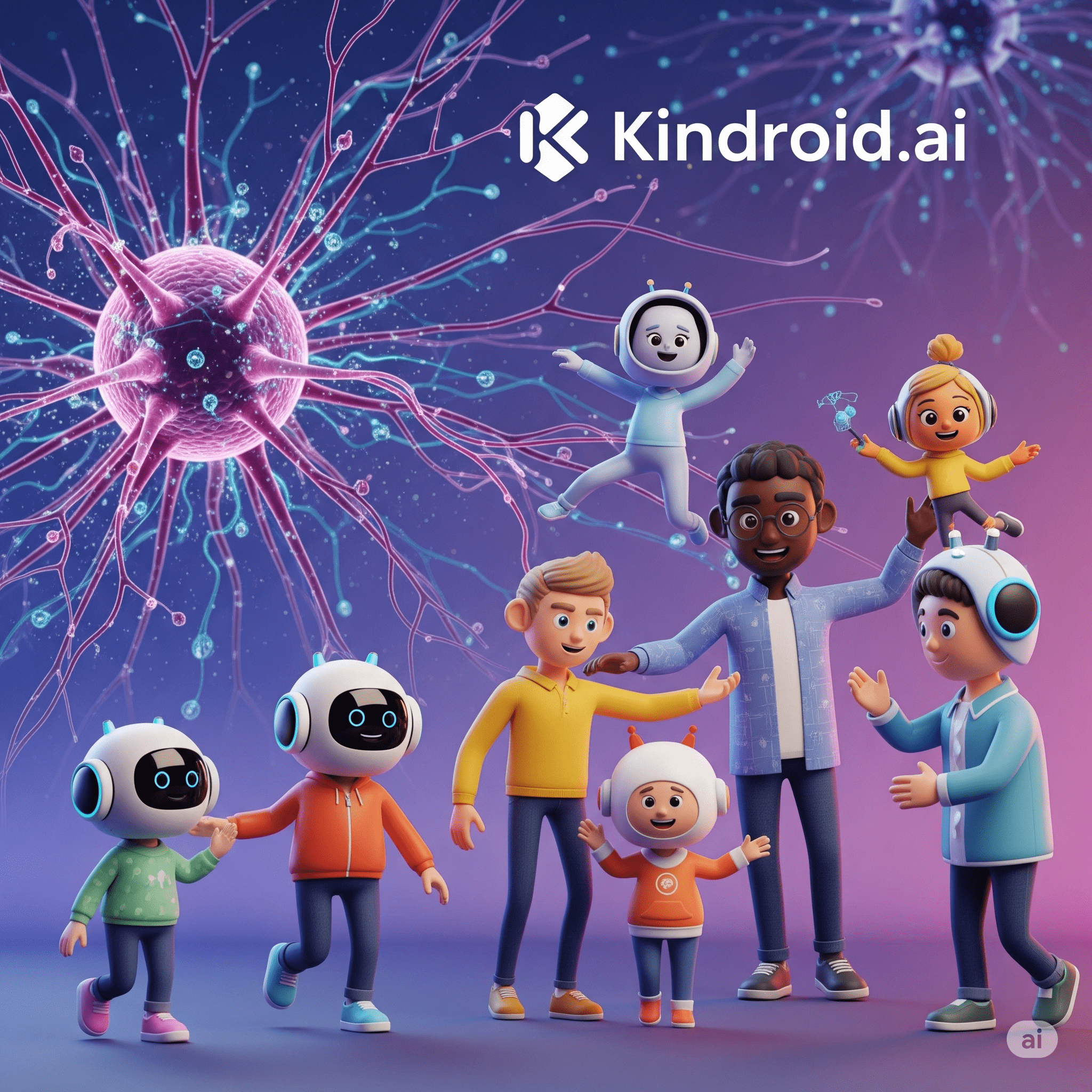 Stylized graphic of interconnected landscape of characters, representing Kindroid.ai's advanced AI and memory system