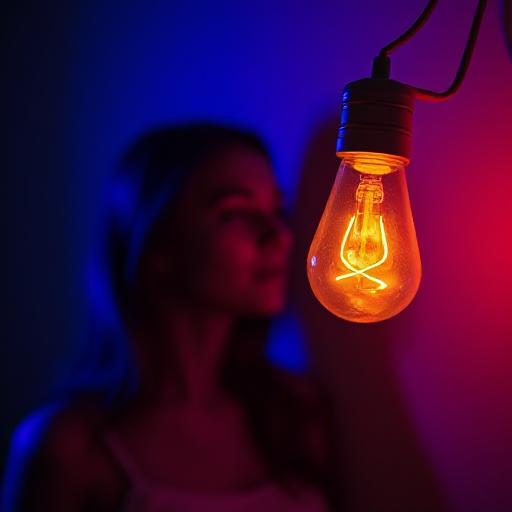 Color-changing smart bulb illuminating a doll, for mood lighting.