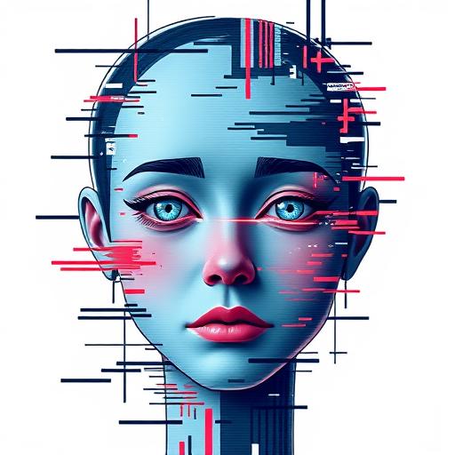 Abstract graphic of a glitching face, representing an obsessive AI program malfunction in companion mode.