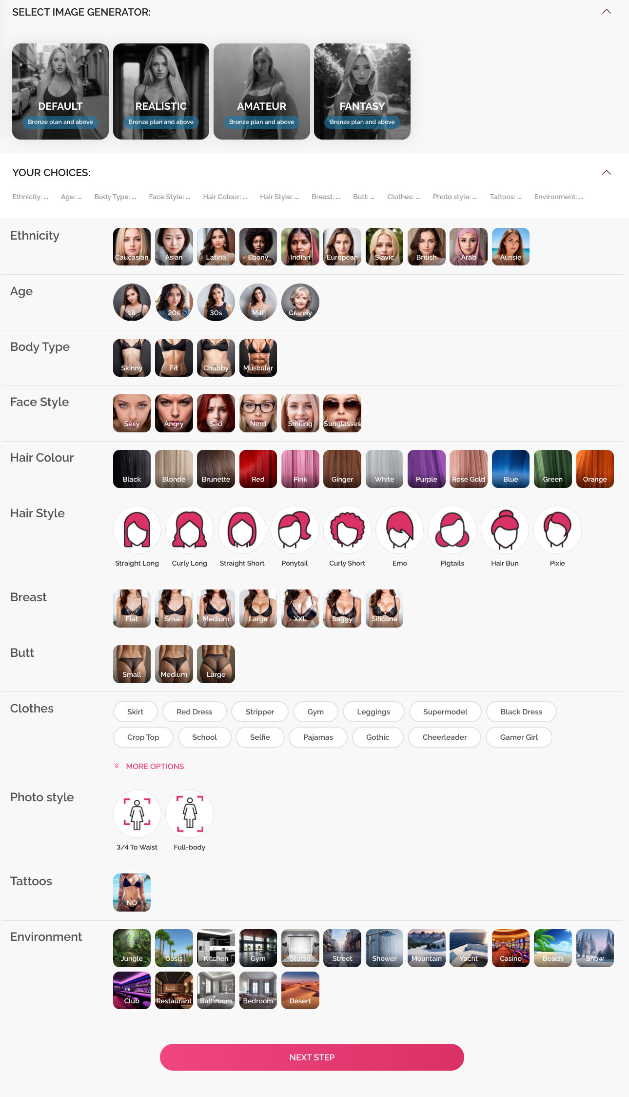 DREAM GIRL BUILDER interface for building your new partner from looks, voice to personality screenshot