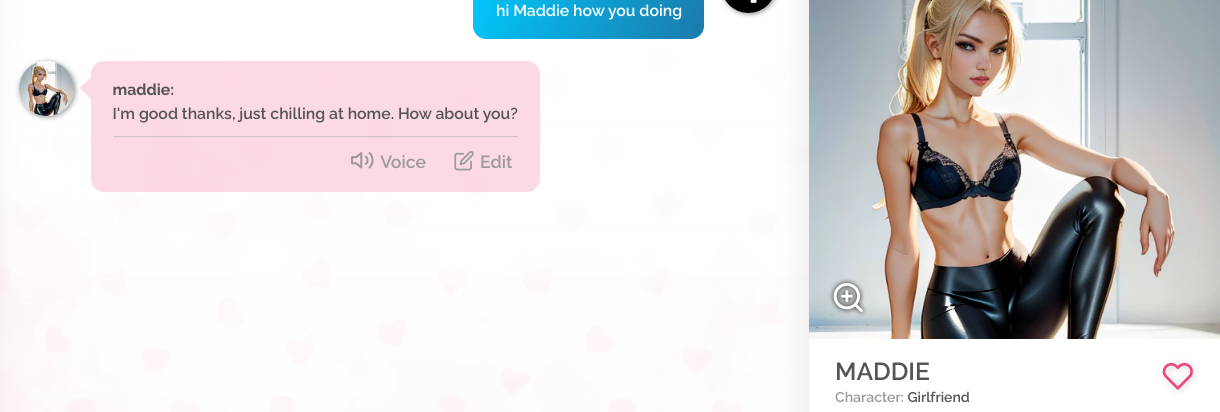chatting with Maddie on dreamgf ai