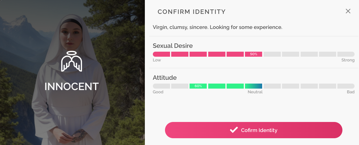 setting sexual desire and attitude on DreamGF AI confirming identity