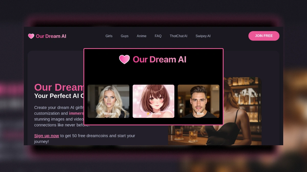 Screenshot of ourdream.ai homepage.