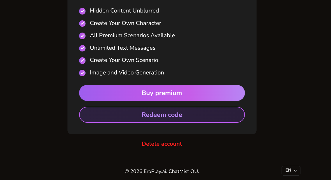 delete your account in your profile section eroplay.ai