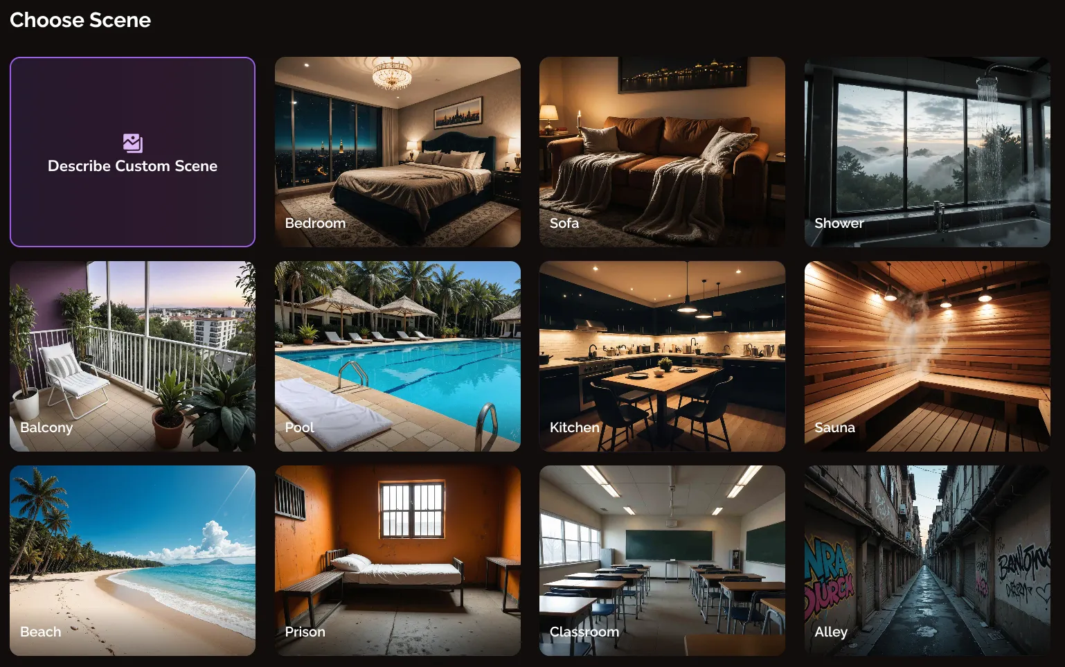 screenshot of eroplay.ai scene option for video settings