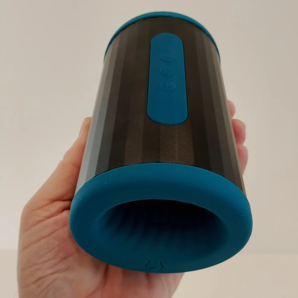 LELO f2s double Sonic in hand tilted image shot with controls in view